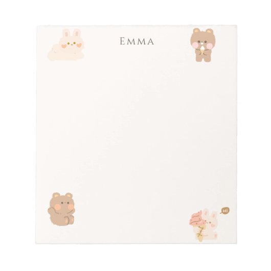 かわいいテディベア&バニーパーソナライズされた ノートパッド (正面)