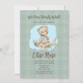 かわいいテディベア&バラローレルボーイ赤ちゃんシャワー 招待状 (正面)