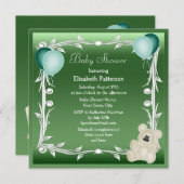 かわいいテディベア&バルーンズニュートラルベビーシャワー 招待状 (正面/裏面)