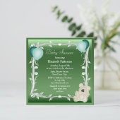 かわいいテディベア&バルーンズニュートラルベビーシャワー 招待状 (スタンド正面)