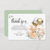 かわいいテディベア&バルーン中立ベビーシャワー サンキューカード (正面/裏面)