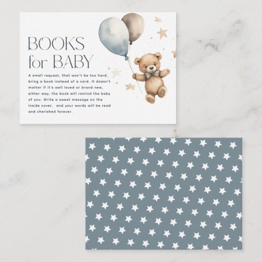 かわいいテディベア&バルーン少年のベビー エンクロージャーカード (正面/裏面)