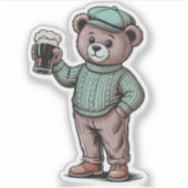 かわいいテディベア ビールを持つ シール (正面)