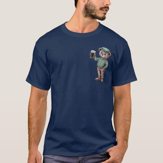 かわいいテディベア ビールを持つ Tシャツ (正面)