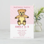 かわいいテディベア ピンクの水玉模様の女の子の誕生日 招待状 (スタンド正面)