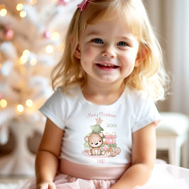 かわいいテディベア ピンク クリスマス 名前 女の子 トドラーTシャツ