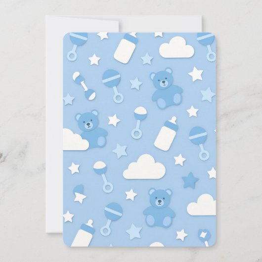 かわいいテディベア&ムーン男の赤ちゃん到着招待状 招待状 (裏面)