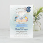 かわいいテディベア、星プレゼントブルーベビーシャワー 招待状 (スタンド正面)