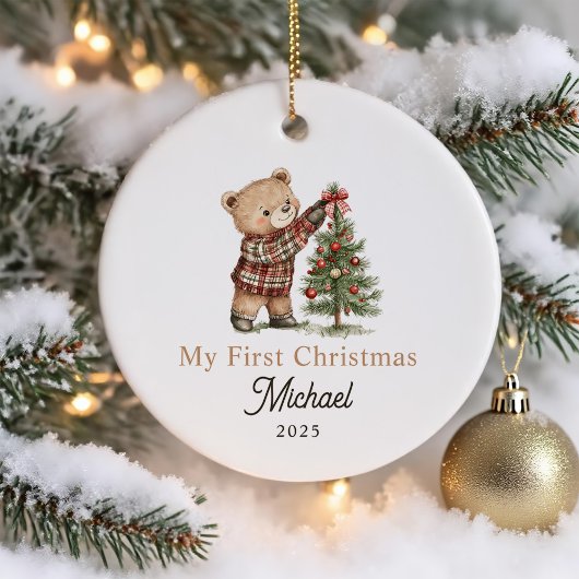 かわいいテディベア 赤ちゃんの初めてのクリスマス セラミックオーナメント