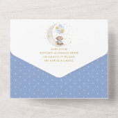 かわいいテディベア 青と金の風船 男の子 赤ちゃん歓迎会 オールインワン招待状 (裏面)