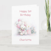 かわいいテディベア 1歳の誕生日 カード (正面)