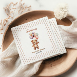 かわいいテディベア 1歳の誕生日 | スイートベア スタンダードカクテルナプキン