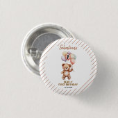 かわいいテディベア 1歳の誕生日 | スイートベア 缶バッジ (正面&裏面)
