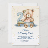 かわいいテディベア 2歳の誕生日 招待状 (正面)
