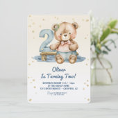 かわいいテディベア 2歳の誕生日 招待状 (スタンド正面)