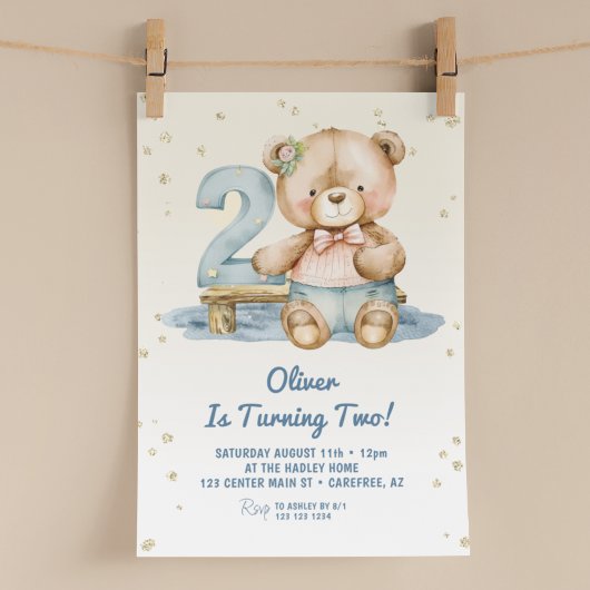 かわいいテディベア 2歳の誕生日 招待状