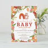 かわいいテディベアbearly wait rainbow baby shower 招待状 (スタンド正面)