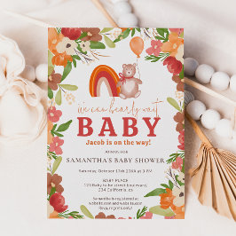 かわいいテディベアbearly wait rainbow baby shower 招待状