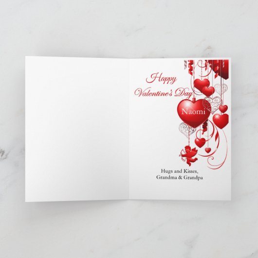 かわいいテディベアw赤いハート追加の名前 シーズンカード (内部)