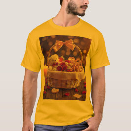 かわいいテディーローズバスケット バレンタインデー グラフィック Tシャツ