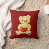 かわいいテディー・ベアに催眠術をかける赤いハート クッション (ブランケット)