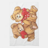 かわいいテディー・ベアのバレンタインのカップル キッチンタオル (縦)