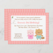 かわいいテディー・ベアのピクニック子供のパーティーの誕生日 招待状 (正面/裏面)