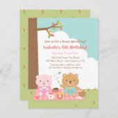 かわいいテディー・ベアのピクニック屋外の子供の誕生日のパーティー 招待状 (正面/裏面)