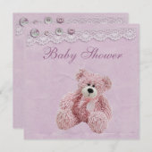 かわいいテディー・ベアのヴィンテージのレースの女の赤ちゃんのシャワー 招待状 (正面/裏面)
