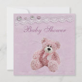 かわいいテディー・ベアのヴィンテージのレースの女の赤ちゃんのシャワー 招待状 (正面)