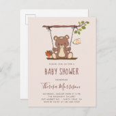 かわいいテディー・ベアの男女兼用なベビーシャワー インビテーションポストカード (正面/裏面)