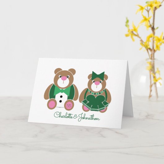 かわいいテディー・ベア第55のエメラルドの結婚記念日 カード (黄色い花)