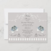 かわいいテディ及び靴のベビーシャワー 招待状 (裏面)