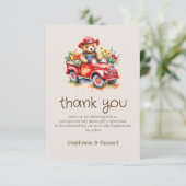 かわいいテディ地元で育った赤ちゃんシャワー赤ピックアップ サンキューカード (スタンド正面)