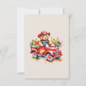 かわいいテディ地元で育った赤ちゃんシャワー赤ピックアップ サンキューカード (裏面)