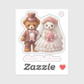 かわいいテディ新郎新婦結婚の名前をカスタムする シール (シート)
