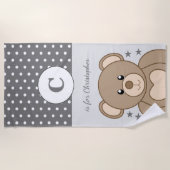 かわいいテディ水玉模様は灰色と白を星 ビーチタオル (正面)