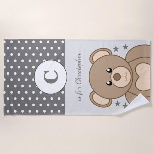 かわいいテディ水玉模様は灰色と白を星 ビーチタオル (正面)