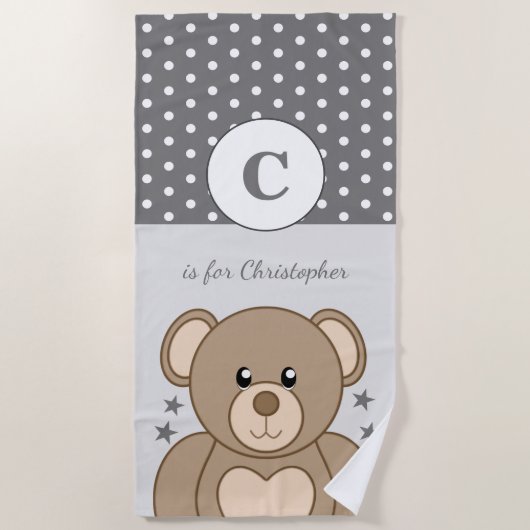 かわいいテディ水玉模様は灰色と白を星 ビーチタオル (正面)