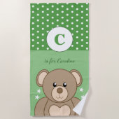 かわいいテディ水玉模様は緑と白を星 ビーチタオル (正面)