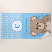 かわいいテディ水玉模様は青と白を星にする ビーチタオル (正面)