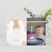 かわいいテディ誕生日招待状と写真 招待状 (スタンド正面)