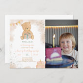 かわいいテディ誕生日招待状と写真 招待状 (正面/裏面)