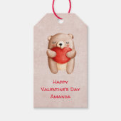 かわいいテディ運ベアの赤いハートバレンタイン ギフトタグ (正面)