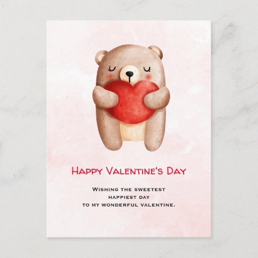 かわいいテディ運ベアの赤いハートバレンタイン ポストカード (正面)