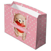 かわいいテディ運ベアの赤いハートバレンタイン ラージペーパーバッグ (裏面アングル)