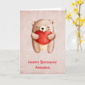 かわいいテディ運ベアの赤いハート誕生日 カード (黄色い花)