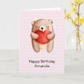 かわいいテディ運ベアの赤いハート誕生日 カード (黄色い花)