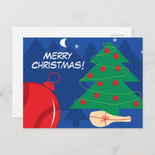 かわいいテニスのメリークリスマスのはがきデザイン シーズンポストカード (正面/裏面)