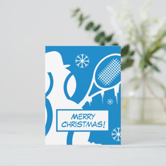 かわいいテニスのメリークリスマスのはがき雪だるま シーズンポストカード (スタンド正面)